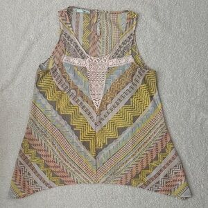 Maurices Yellow and Pink Geometric Tank Top